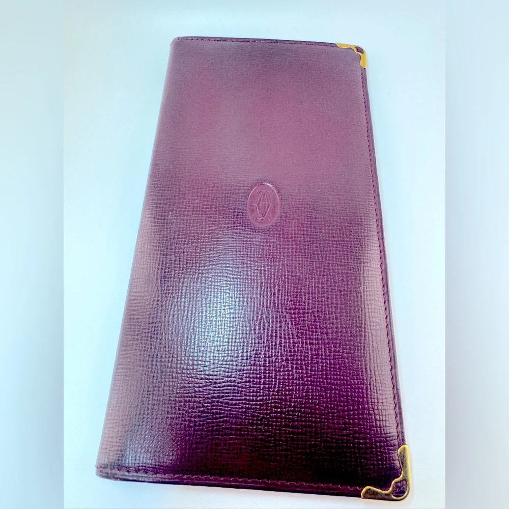 Cartier Wallet Long Bifold Wallet Must de Cartier Burgundy Gold Corners Vintage - Picture 2 of 16